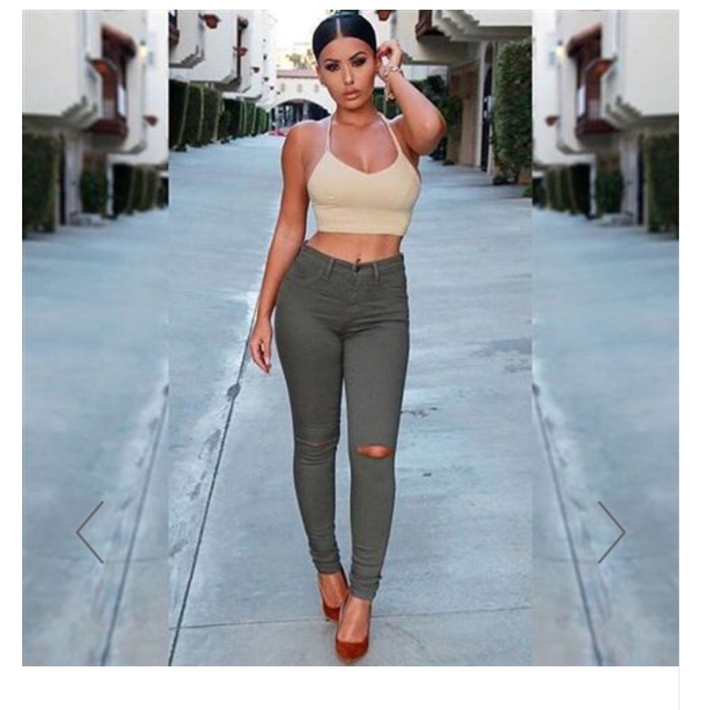 Olive high waist skinny jeans